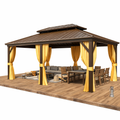 12'X18' Hardtop Gazebo with Galvanized Steel Double Roof & Aluminum Frame, Outdoor Gazebo with Premium Curtains and Nettings