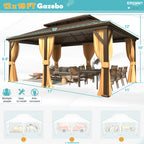 12'X18' Hardtop Gazebo with Galvanized Steel Double Roof & Aluminum Frame, Outdoor Gazebo with Premium Curtains and Nettings