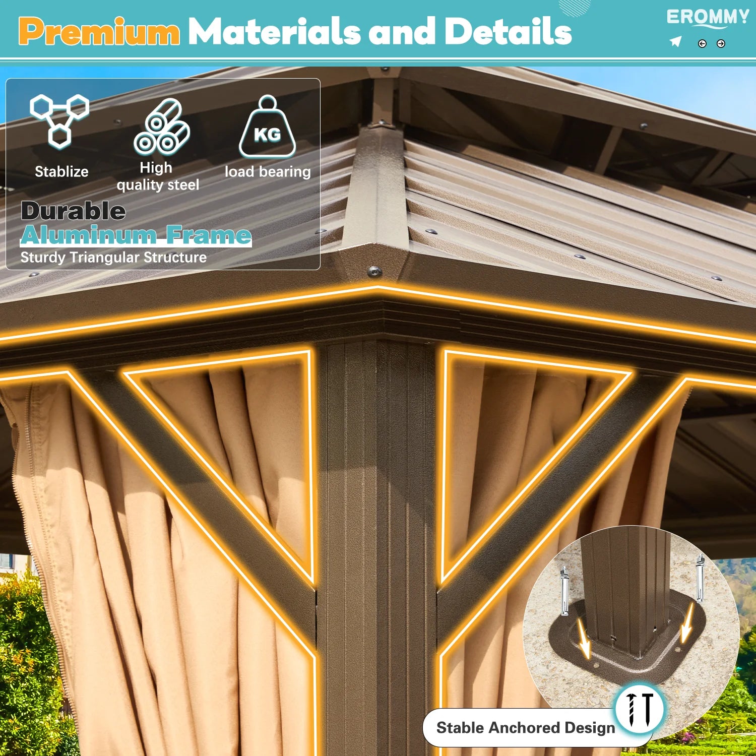 12'X18' Hardtop Gazebo with Galvanized Steel Double Roof & Aluminum Frame, Outdoor Gazebo with Premium Curtains and Nettings