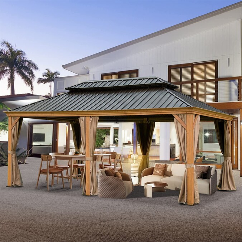 11.9-Ft X 11.9-Ft Hardtop Gazebo Yellow Brown Gazebo with Hardtop Roof