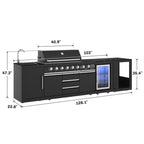 Akoah 4-Piece Modular Outdoor Kitchen Island Set with 8-Burner Grill, Fridge & Wheels