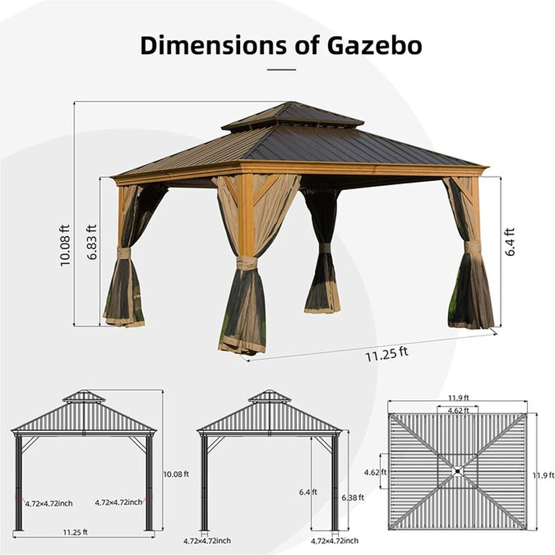 11.9-Ft X 11.9-Ft Hardtop Gazebo Yellow Brown Gazebo with Hardtop Roof