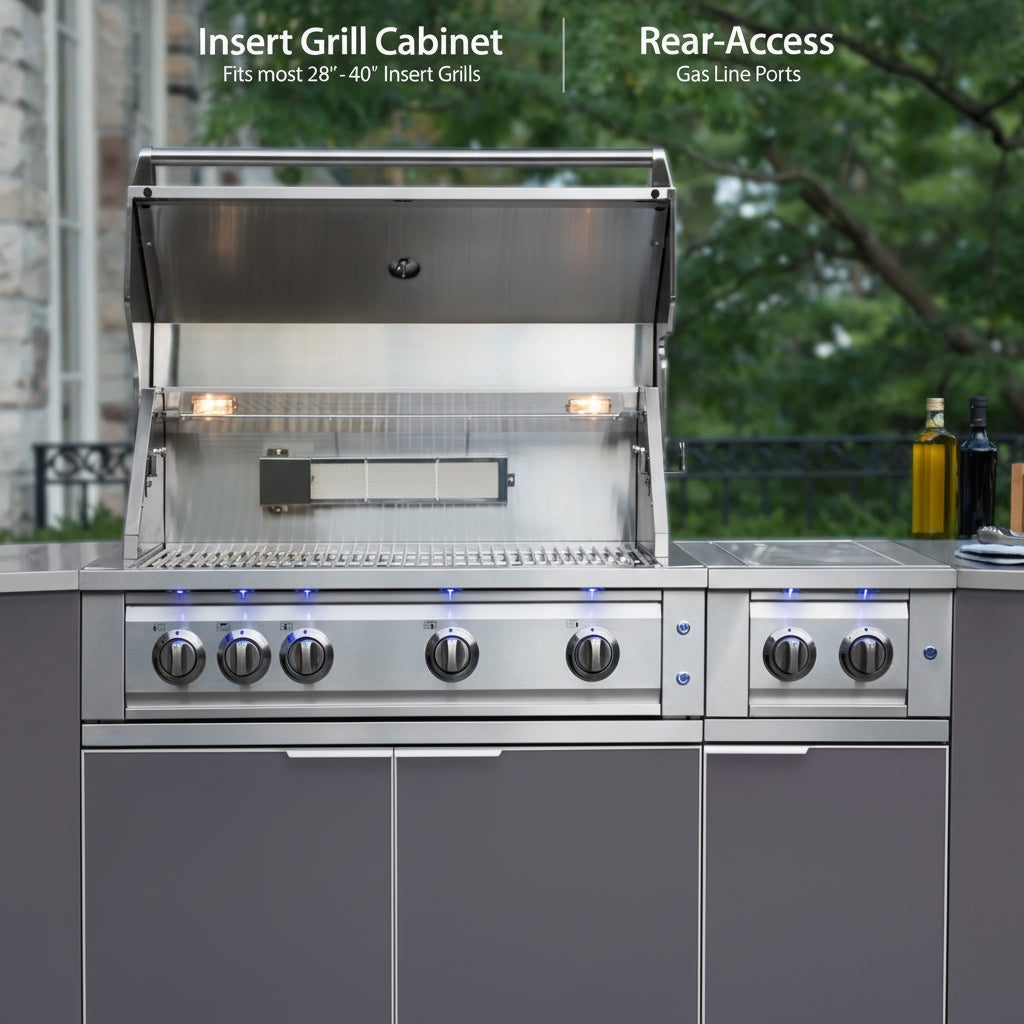 Newage Products Outdoor Kitchen Aluminum 4 Piece Cabinet Set with Corner Shelf, 2-Door, 3-Drawer and Bar Cabinet