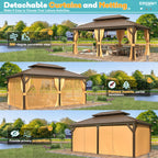 12'X18' Hardtop Gazebo with Galvanized Steel Double Roof & Aluminum Frame, Outdoor Gazebo with Premium Curtains and Nettings