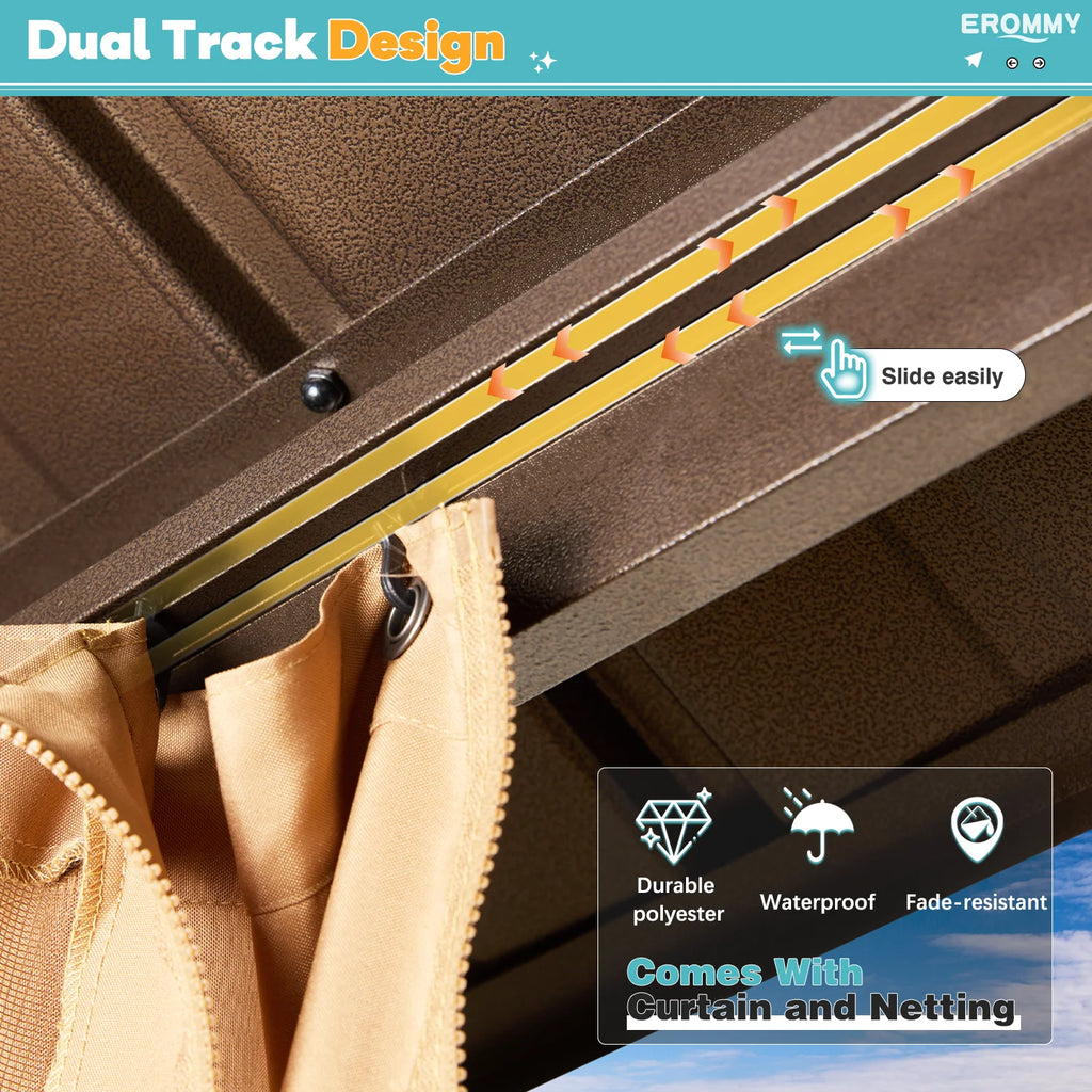 12'X18' Hardtop Gazebo with Galvanized Steel Double Roof & Aluminum Frame, Outdoor Gazebo with Premium Curtains and Nettings