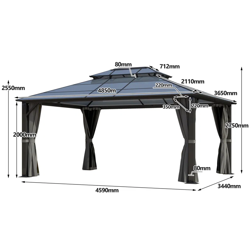 Aluminum Patio Double Polycarbonate Roof Gazebo