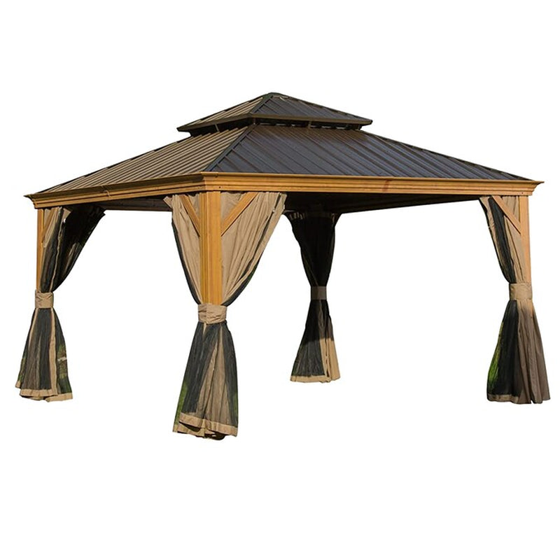 11.9-Ft X 11.9-Ft Hardtop Gazebo Yellow Brown Gazebo with Hardtop Roof