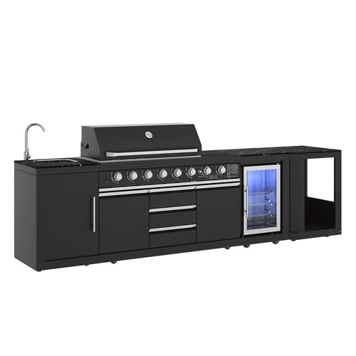 Akoah 4-Piece Modular Outdoor Kitchen Island Set with 8-Burner Grill, Fridge & Wheels