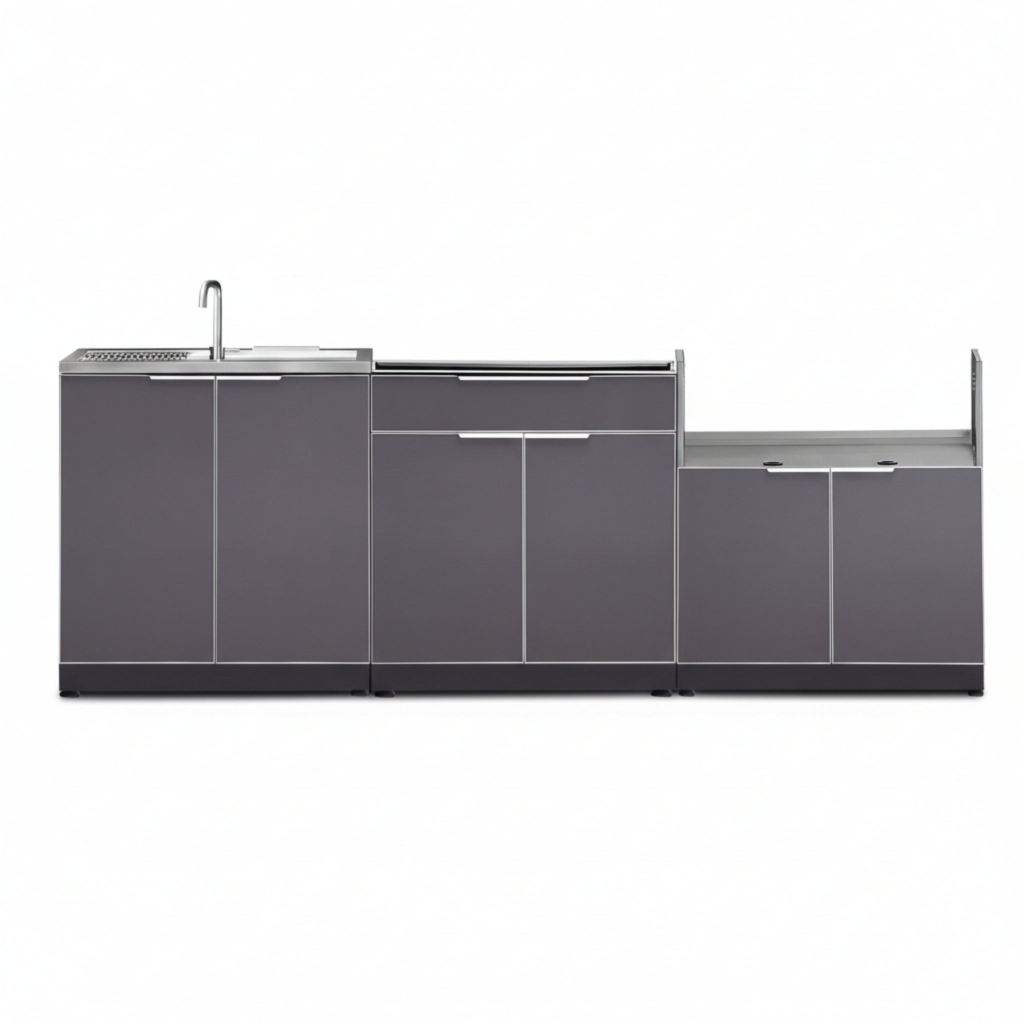 Newage Products Outdoor Kitchen Aluminum 3 Piece Cabinet Set with Bar, Grill and Sink Cabinet