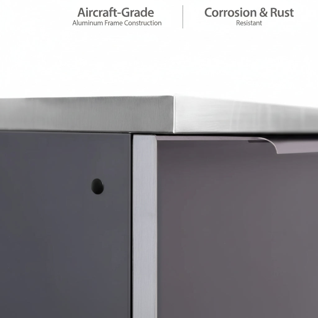 Newage Products Outdoor Kitchen Aluminum 4 Piece Cabinet Set with Corner Shelf, 2-Door, 3-Drawer and Bar Cabinet