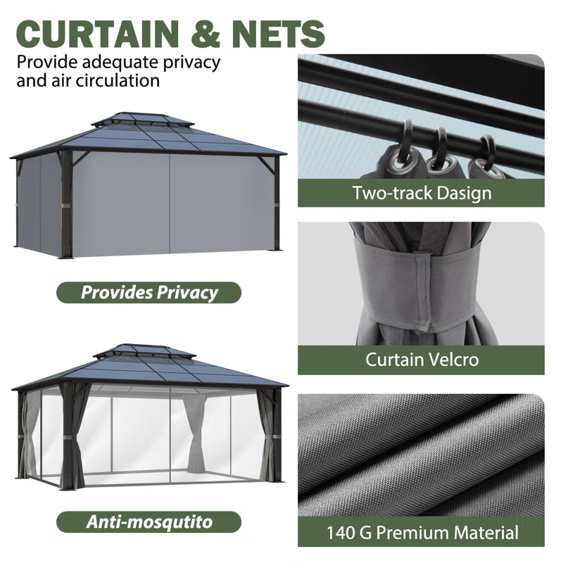 Aluminum Patio Double Polycarbonate Roof Gazebo
