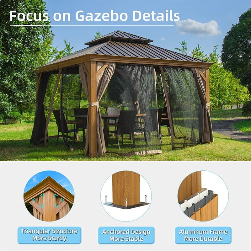 11.9-Ft X 11.9-Ft Hardtop Gazebo Yellow Brown Gazebo with Hardtop Roof