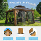 11.9-Ft X 11.9-Ft Hardtop Gazebo Yellow Brown Gazebo with Hardtop Roof