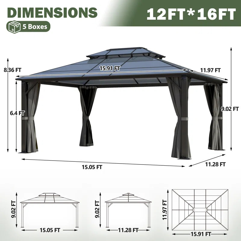 Aluminum Patio Double Polycarbonate Roof Gazebo