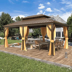 12'X18' Hardtop Gazebo with Galvanized Steel Double Roof & Aluminum Frame, Outdoor Gazebo with Premium Curtains and Nettings