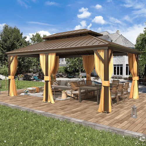12'X18' Hardtop Gazebo with Galvanized Steel Double Roof & Aluminum Frame, Outdoor Gazebo with Premium Curtains and Nettings